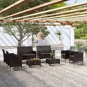 8 Piece Garden Lounge Set with Cushions Poly Rattan Black,Outdoor Furniture Sets 55KG-3095953