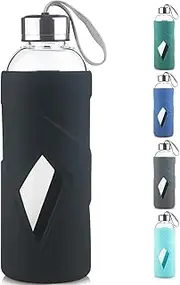 SHOW INGENUITY 32oz Borosilicate Glass Water Bottle BPA Free Reusable Glass Drinking Bottle with Silicone Sleeve and Stainless Steel Lid