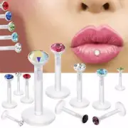 5 pcs 16G 1/4" 5/16" CZ Gem Bio-Flex Push Snap Stud Ear Labret Tragus Rings