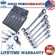 6 Ratchet Spanner Set Double Box End Wrench 180° Pivoting Flex Head W/ Tool Bag
