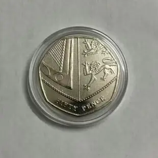 英國盾牌50便士硬幣 全新原裝袋拆配透明小圓盒 年份隨機