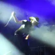 Vocalist Aaron Behrens of Ghostland Observatory performs at Day 2 - Old Photo 1