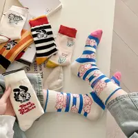 在飛比找蝦皮商城優惠-韓國襪子款女原田治可愛小女孩女襪中筒襪卡通條紋長棉襪