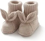 [Wugugu] Baby Booties Knit 0-3months Newborn Hand Sock Shoes for Infant Toddler Boys Girls First Walkers Soft Warm Knitted Babies Crib Boots White Non Slip