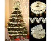 Christmas Fairy Lights, Christmas Tree Decorations, 5m Christmas Silver Ribbon Lights (Warm White)