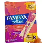 Tampax Radiant Plastic Tampons Regular Absorbency Unscented 14 Count New