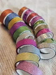 Lot Of 20 Rolls Glitter Washi Tape Brand New, 10 Plain & 10 Patterned Multicolor