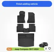 Full Set For 2017-2024 Jeep Compass Car Floor Mats & Rear Trunk Mat Cargo Liner