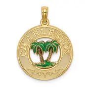 14k Yellow Gold Enamel Palm Trees CHARLESTON Circle Charm