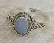 * AUSTRALIAN OPAL SOLITAIRE RING * in .925 Solid Sterling Silver, Size 7