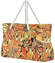 [Yoogain] Orange Daisy Sandproof Sandproof Outdoor Tote with side pocketes Bag Women Perfect for Travel Pool Swim Beach Vacation Necessities, Orange Daisy, 1 size