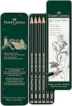 Faber-Castell 5 Piece Quality Water-Soluble Graphite Aquarelle Pencils in a Tin, Including HB, 2B, 4B, 6B and 8B, grey