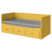 HEMNES day-bed w 3 drawers/2 mattresses, yellow/Ågotnes firm, Single