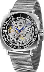 [DAXIAOYU] Fashion Luxury Band Automatic Mechanical Watch for Men Square Skeleton Analog Mesh Steel Clock