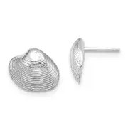 14K White Gold Clam Shell Post Earrings