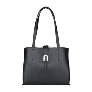 FURLA SOFIA金字拱門LOGO小牛皮釦式肩背托特包(中/黑)