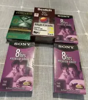 6 New SONY MAXELL SCOTCH VHS Video Tapes - Blank Videocassettes -