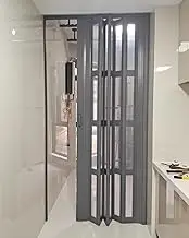 Concertina Door Grey Folding Doors Internal Transparent Panels, Magnetic Concertina Gate for Kitchen, Closet Sliding Screen Room Divider(24x40in(61x101cm))