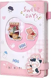ADOUNOTES Pink Journal Notebook - Kawaii Journal Notebook for Women and Girl, Sweet Days Series PU Leather Cover Cute Journal Diary Notebook with Magnetic Buckle，Pen Holder and Inner Pocket A5 Size