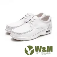 在飛比找momo購物網優惠-【W&M】皮質氣墊彈力綁帶護士鞋 女鞋(白)