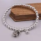 Pure S925 Sterling Silver Bangle Lucky Fish Bag 5mm Beads Bracelet 12-13g