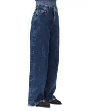 Ganni Crinkled Future Denim Marri Wide Leg Jeans in Mid Stone Blue