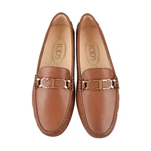 TOD'S GOMMINO 金字LOGO T字環設計小牛皮平底鞋(棕/金)