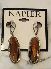 Napier Gold-Tone Drop Earrings With Faceted Brown Glass & Rhinestone Accents