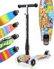 Scooter for Kids 3 Wheel Scooter Age 5+ - Foldable & Height Adjustable - Kids Scooter Rainbow Flashing Wheel Lights - Ideal Age for 3-10 Years - Sports & Outdoor Kids Toys