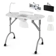 Costway Modern Manicure Nail Desk Portable&Folding Nail Care Table w/ Dust Collectorm LED Lamp White