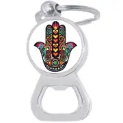 Colorful Hamsa Bottle Opener Keychain - Metal Beer Bar Tool Key Ring