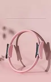 Pilates Ring Exercise Circle, 37cm/14.6inch Diameter, Dual Grip Handles, Pink and Gray
