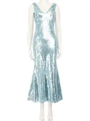 Blue Sequin Embellished Maxi Dress