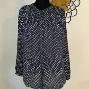 BODEN Navy Blue Quirky Mushroom Print Relaxed Fit Button Blouse Shirt US 12
