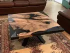 Walnut Wooden Epoxy Square Black Smoke Epoxy Coffee Table Top,Living Room Decor