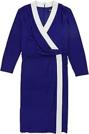 [Kasper] Women's Colorblocked Faux-Wrap Sheath Dress (Royal Blue/White, Small), Royal Blue/White, Small