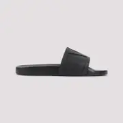 [Valentino Garavani] Valentino Garavani-Black Rubber Pool Slide Coolside Slippers-Uomo 44 IT