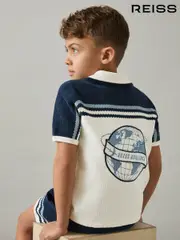 Reiss Navy/Airforce Blue/White Mitchell 3-9 yrs Chenille Airlines Embroidery Shirt (AP0328) | $90