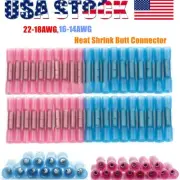 US 400/200PCS 22-14AWG Heat Shrink Butt Wire Splice Connectors Crimp Terminals