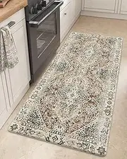 DEXI Kitchen Floor Mats Anti Fatigue, Cushioned Waterproof Runner Rug Boho Floral, 23x59 Extra Wide Standing Padded Non Slip for Farmhouse, Cream and Red