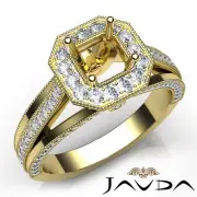 Asscher Semi Mount Millgrain Diamond Pave Engagement Ring 18k Yellow Gold 0.9Ctw