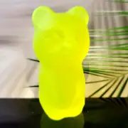 Uranium Glass Figurine Bear Vaseline Yellow Glass Collectible Animal Statue