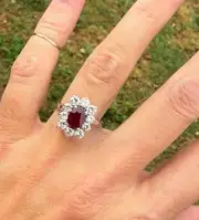 2.10 Ct Oval Natural Ruby Engagement diamond Woman s Ring 14K solid white gold
