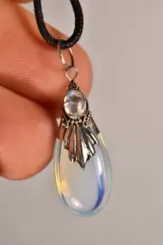 *OPALITE* 925 Balinese Pendant +Cord 3.7cm 3.1g Moonstone Teardrop