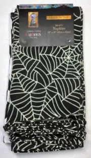 CYNTHIA ROWLEY CURIOUS DINNER NAPKINS (6) GHOSTS SPIDER WEBS GLOW IN DARK NIP