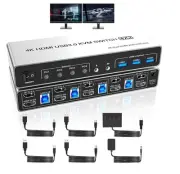 USB 3.0 Displayport+HDMI KVM Switch 2 Monitors 4 Computers, 4K@60Hz KVM Switc...