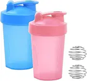 2 Pcs Protein Shaker Bottle, 400ml Sports Bottle Protein with Wire Mixing Ball Sports Leakproof Water Bottles for Protein Shakes and Pre Workout