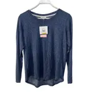 ROUDELAIN WOMENS MEDIUM LUXE LONG SLEEVE LOUNGE TOP SPACEDYE VINTAGE INDIGO BLUE