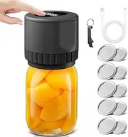 Mason Jar Vacuum Sealer Kit, Cordless Electric Vacuum Sealer for Jars with Wide-Mouth and Regular-Mouth Jar Lids and Time Display Screen, Used for Food Storage/Food Fermentation/Canned Fruits