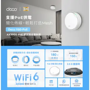 TP-Link Deco X50-PoE AI-智慧漫遊 真Mesh 雙頻 WiFi6 網狀路由器 PoE供電 2.5G